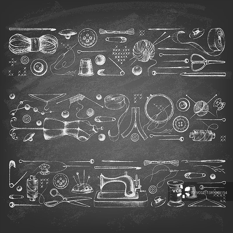 手绘黑板缝纫物品图片素材