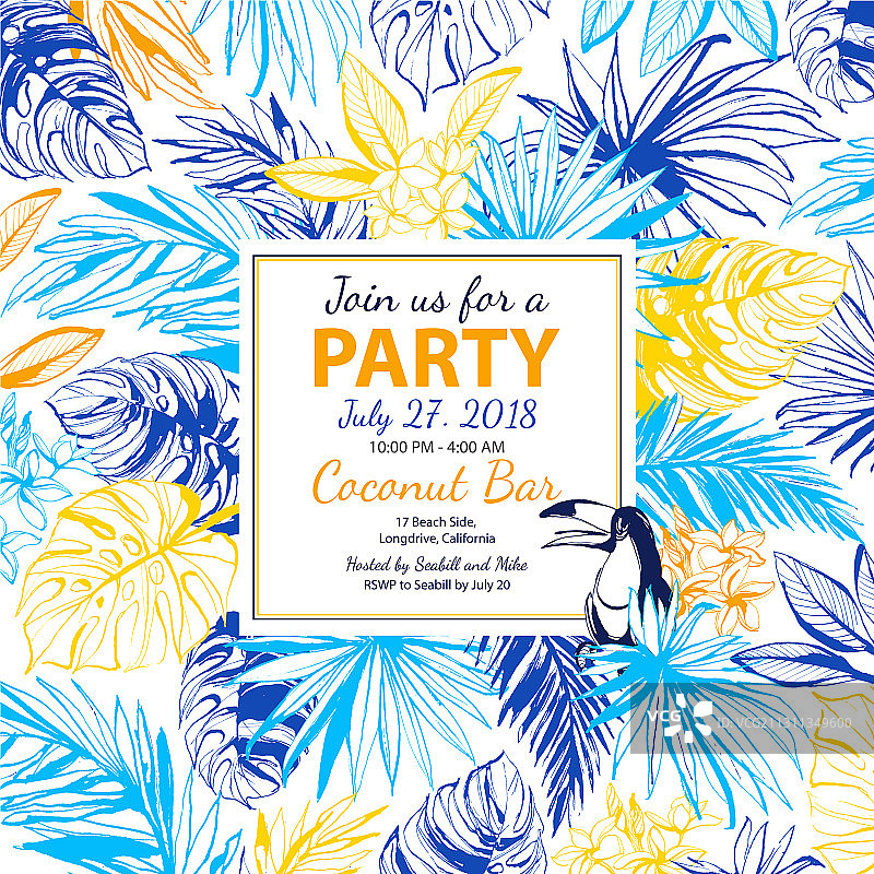 热带花卉夏季派对海报邀请函图片素材