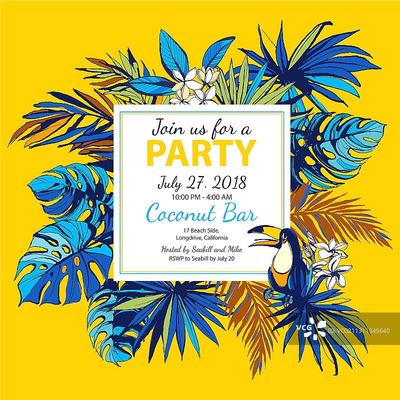 热带花卉夏季派对海报邀请函图片素材