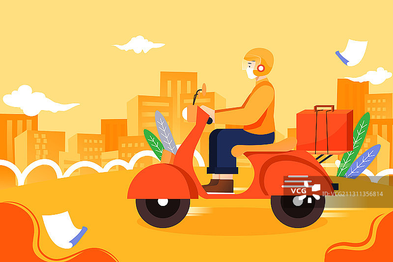 卡通春节过年除夕新年元旦电商年货节送礼快递外卖中国风矢量插画图片素材