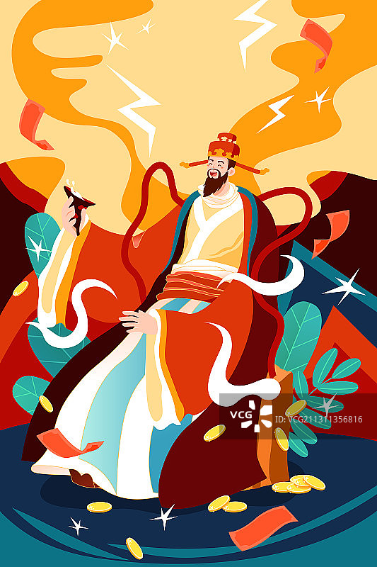 卡通春节除夕新年元旦电商年货节红包财神爷金融中国风矢量插画图片素材