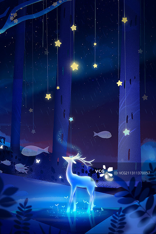 唯美梦幻森林小鹿仙境插画图片素材