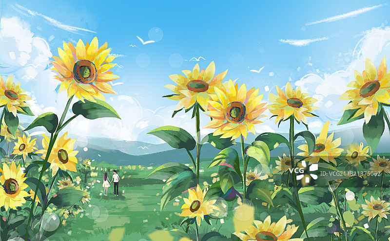 森系女孩向日葵插画图片素材