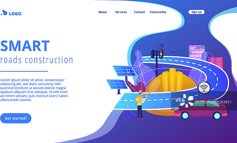 智能道路建设概念着陆页图片素材