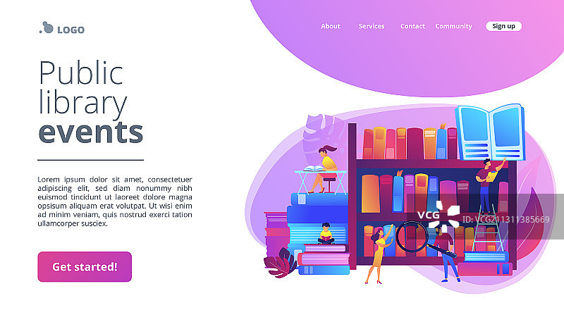 公共图书馆概念落地页图片素材