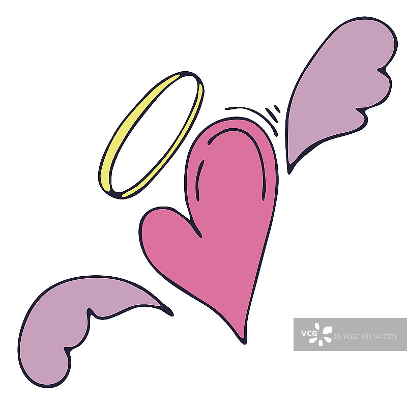 带有翅膀光环和紫色轮廓的粉色爱心图片素材