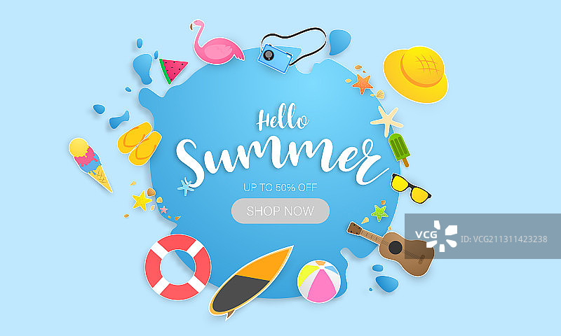 春夏边框海报游泳圈问候图片素材