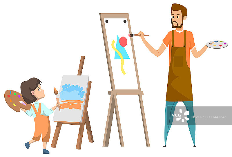 艺术俱乐部里和老师一起画画的女孩图片素材