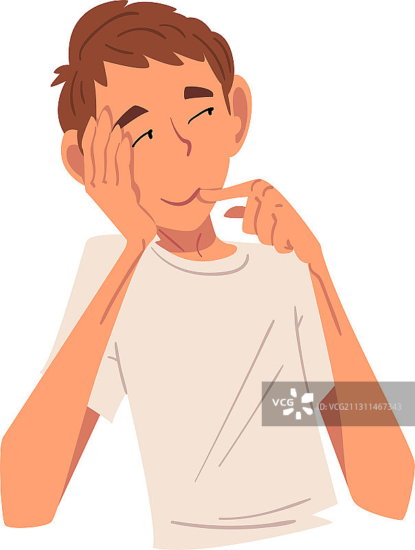 托腮微笑的沉思男孩图片素材