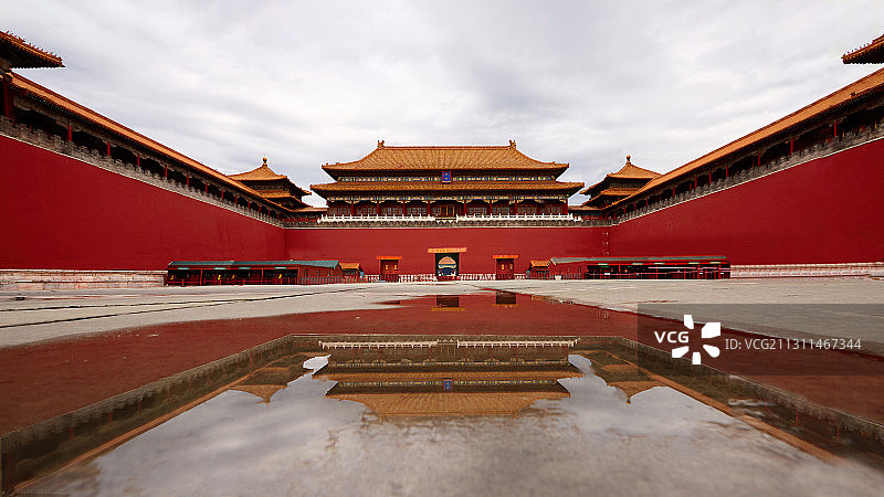 北京故宫雨后倒影图片素材