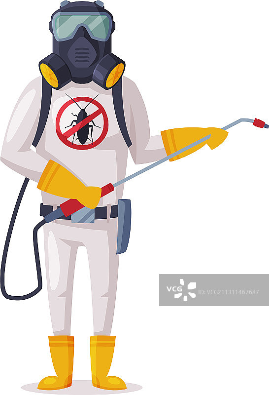身穿防护服和防毒面具的灭虫人员图片素材