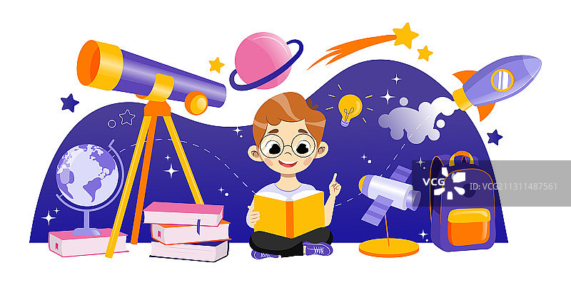 天文学与返校男孩概念图片素材