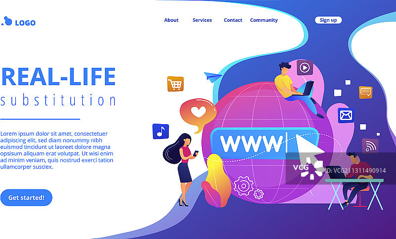 互联网成瘾概念落地页图片素材