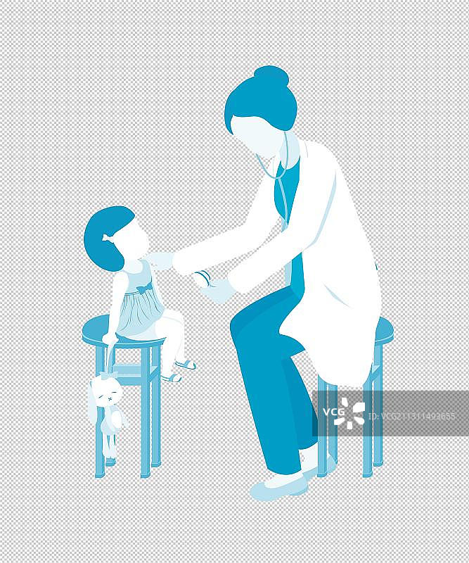 女医生俯身为小女孩听诊图片素材