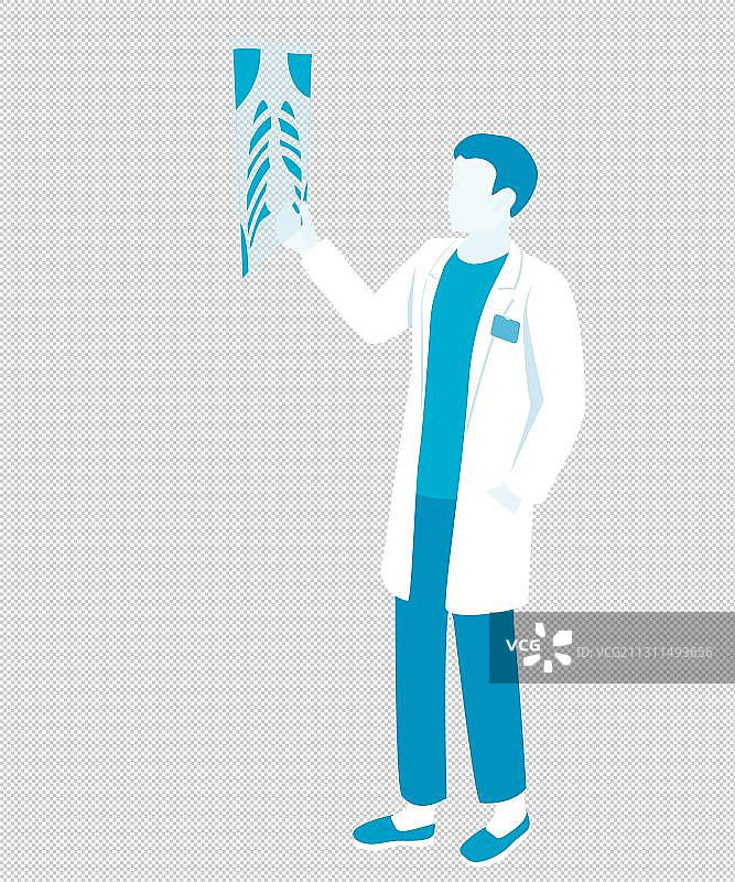 穿白大衣男医生手拿胸部X光片图片素材