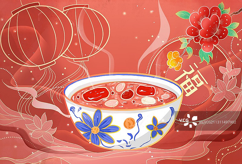 腊八粥横版红色背景图片素材