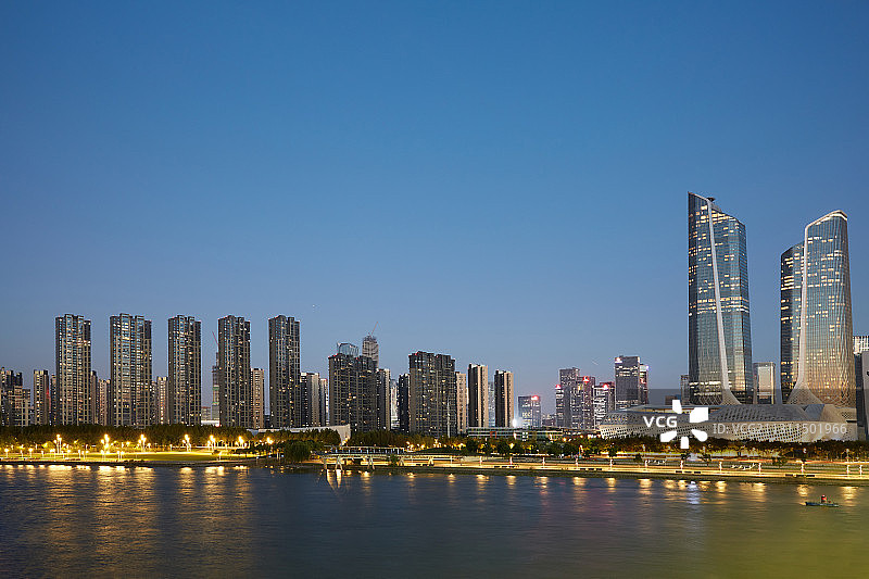 南京河西奥体双子塔保利剧院和高档小区图片素材