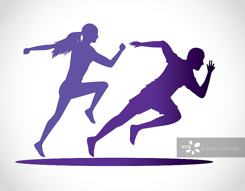 情侣跑步运动剪影图片素材