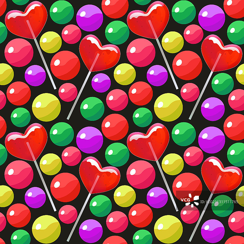 糖果球和心形无缝图案图片素材