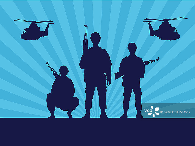 持枪士兵与军用直升机图片素材