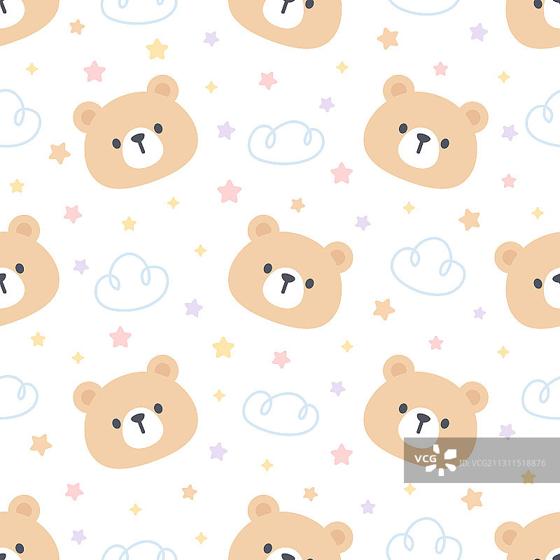 有云和星星的可爱熊无缝图案图片素材