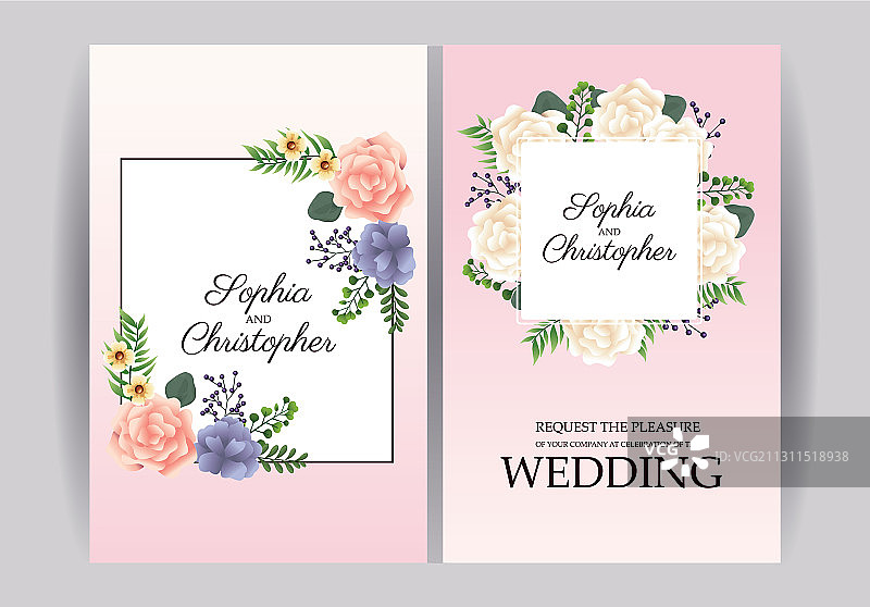 方形花卉边框婚礼邀请函图片素材