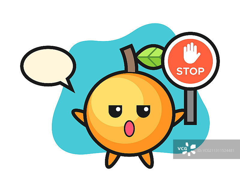 手持停止标志的橙子卡通形象图片素材