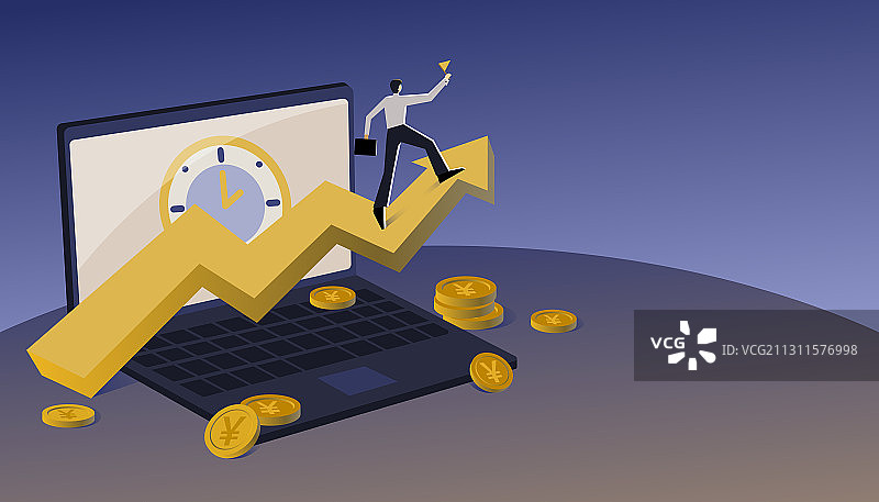 和时间赛跑攀升业绩箭头创造财富的人矢量插画图片素材