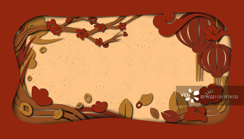 红色贺岁新年系列剪纸插画图片素材