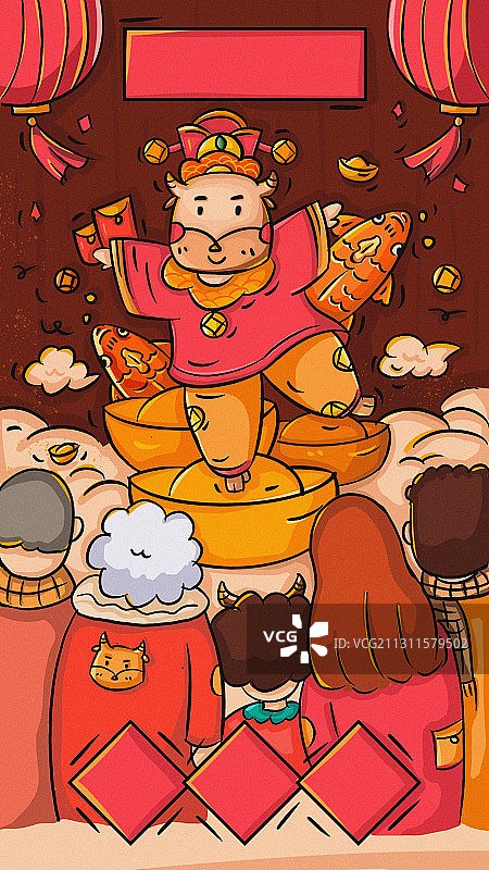 正月初五-迎财神（无字版）图片素材