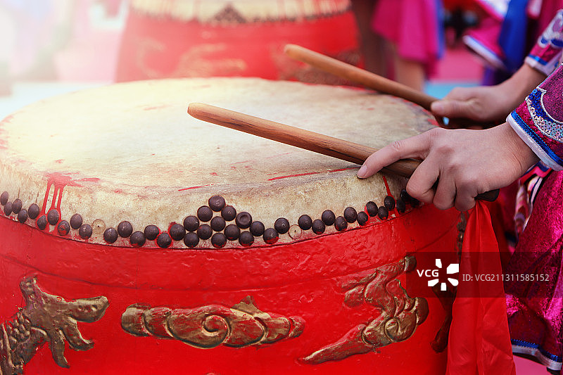 中国传统打鼓表演特写图片素材