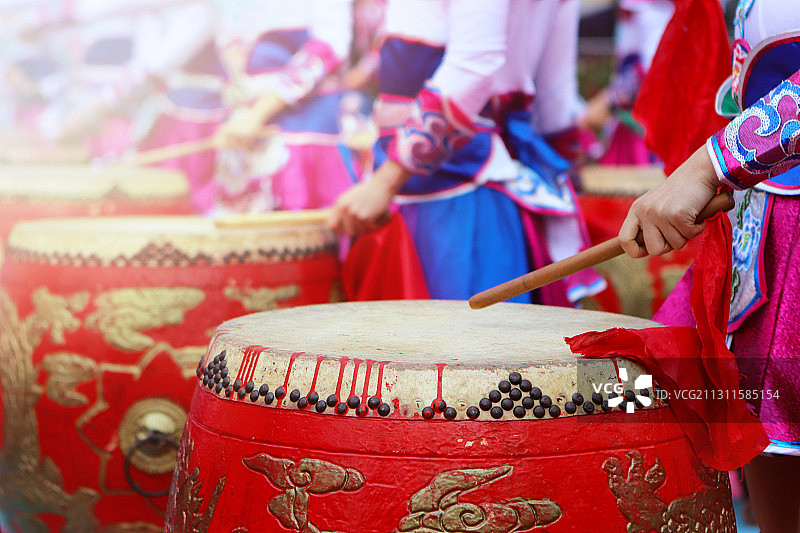 中国传统打鼓表演特写图片素材