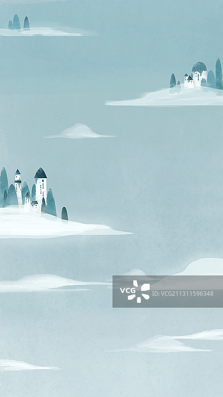 云上城堡梦幻冬天季节文艺插画壁纸图片素材