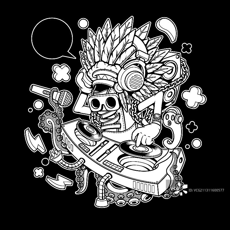 潮流DJ机械混音卡通插画图片素材