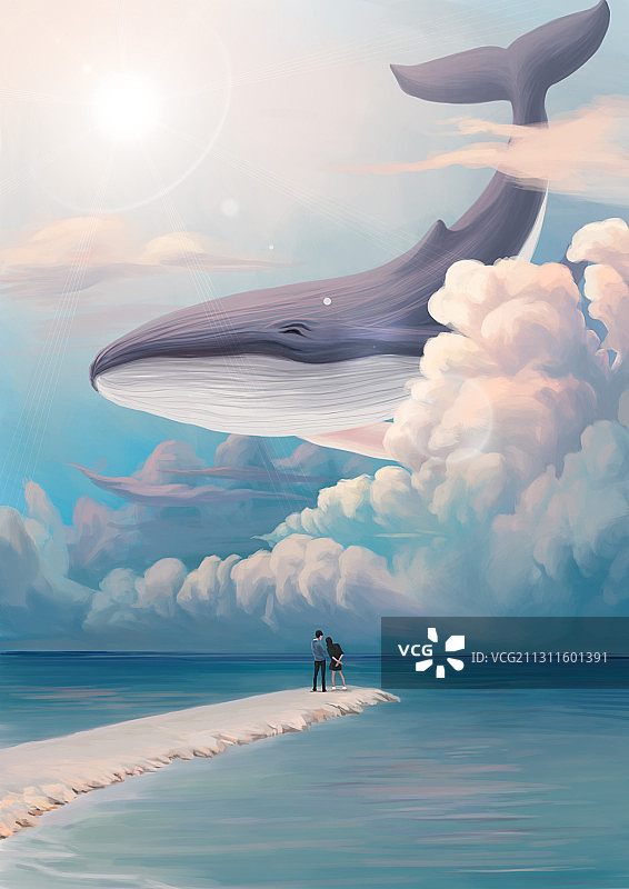 天空沙滩云和鲸鱼图片素材