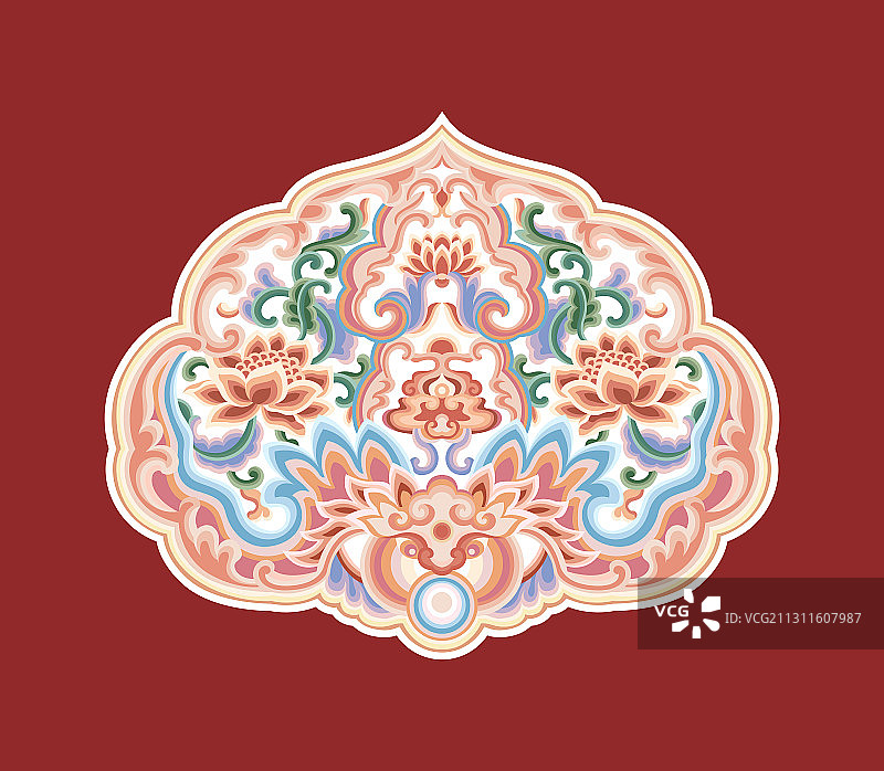 彩色的蝙蝠花纹如意莲花图案图片素材