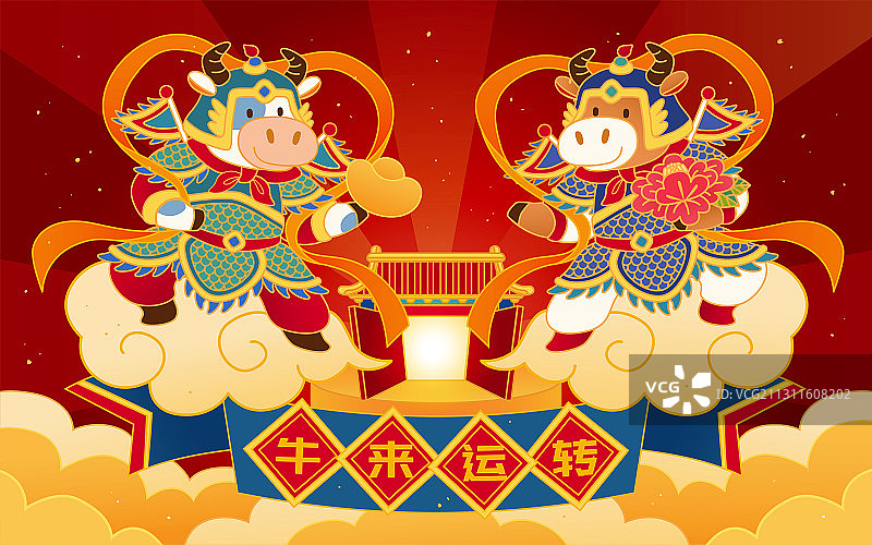 腾云驾雾牛门神新年插图图片素材