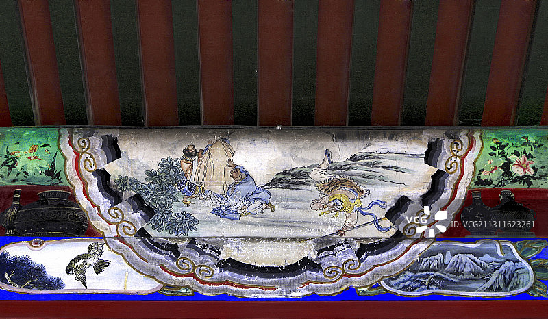 颐和园长廊里的包袱皮苏式彩画三打白骨精图片素材