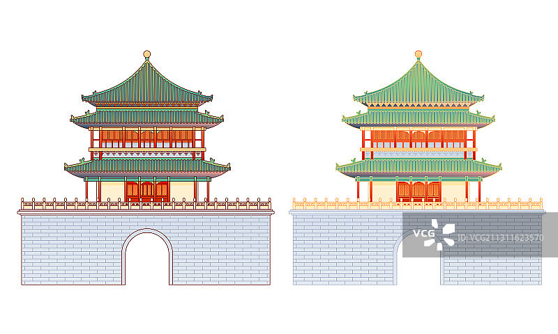 陕西西安钟楼古建筑矢量插画图片素材