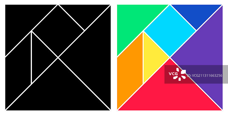 七巧板黑白彩色基础方块益智游戏图片素材