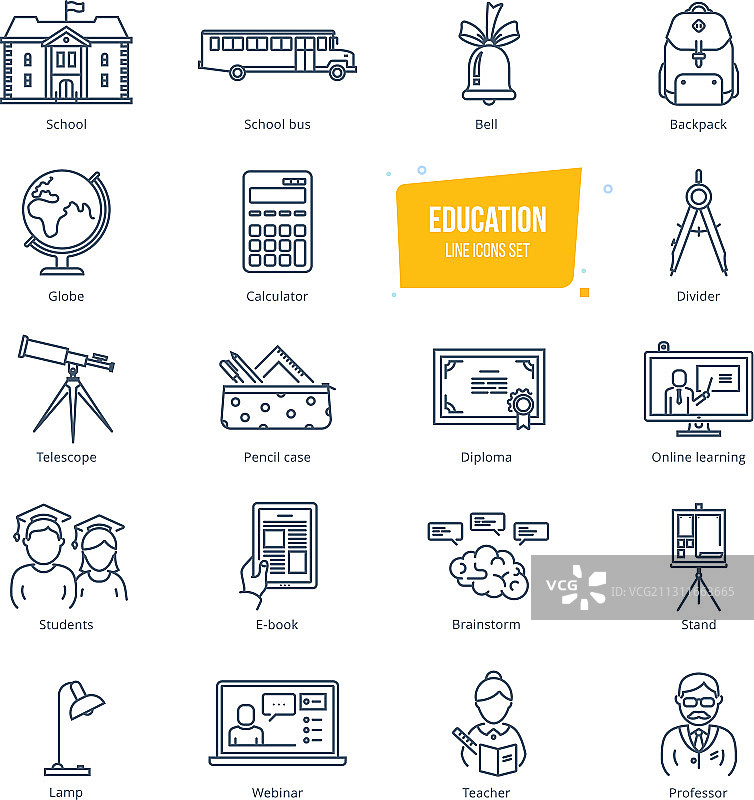 在线教育线性图标集图片素材