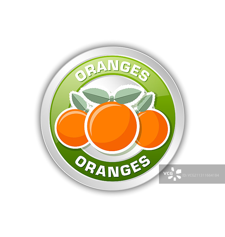 带有三个橙子的银色金属徽章图片素材