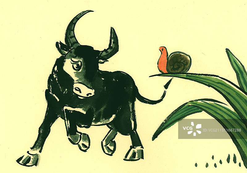 插画：牛与蜗牛图片素材