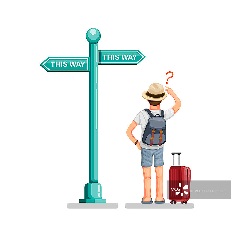 背包客对路标感到困惑图片素材