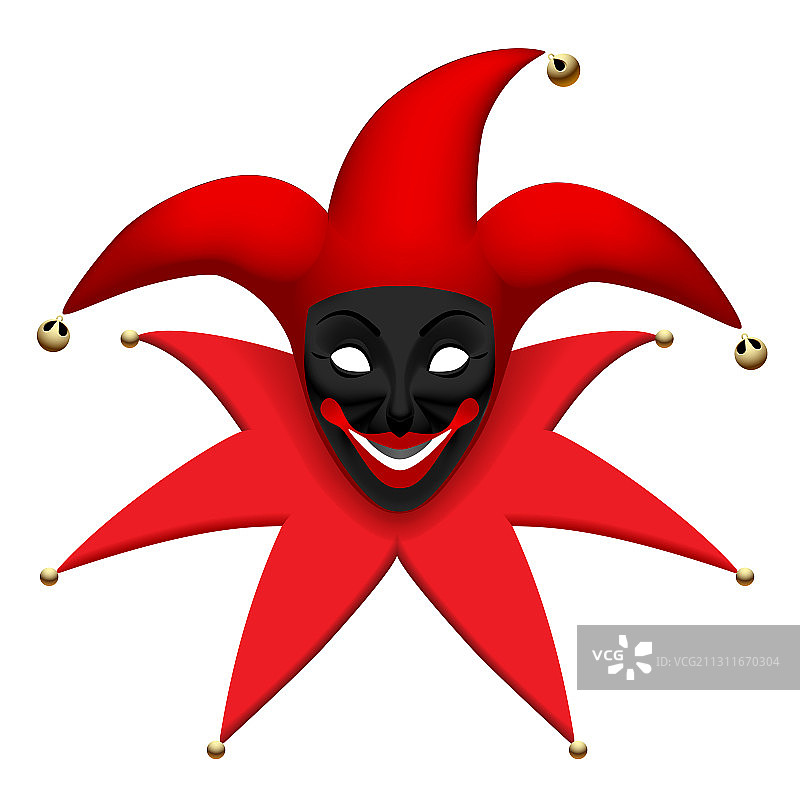 红色小丑帽子中的黑色小丑面具图片素材