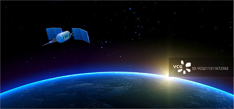 在地球上空的外太空飞行的苏联卫星图片素材