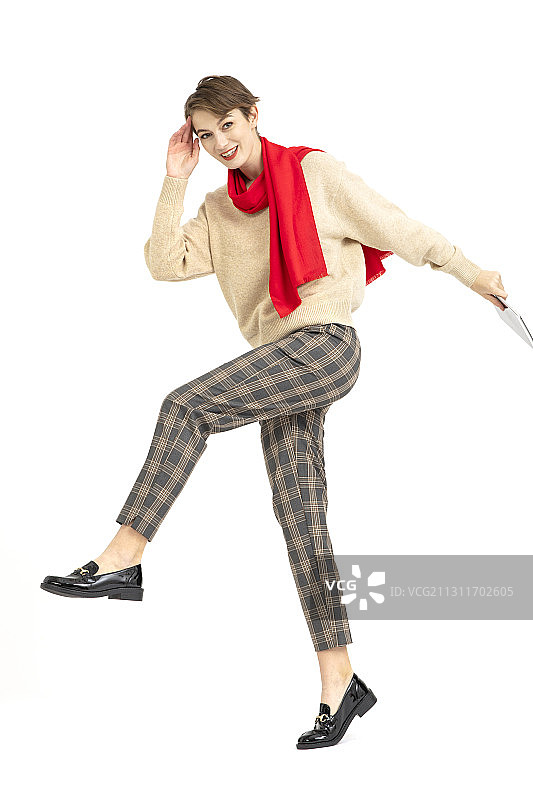 手拿平板电脑的西方女性图片素材