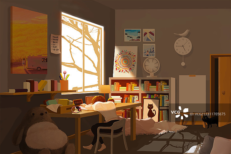 黄昏的窗前图片素材