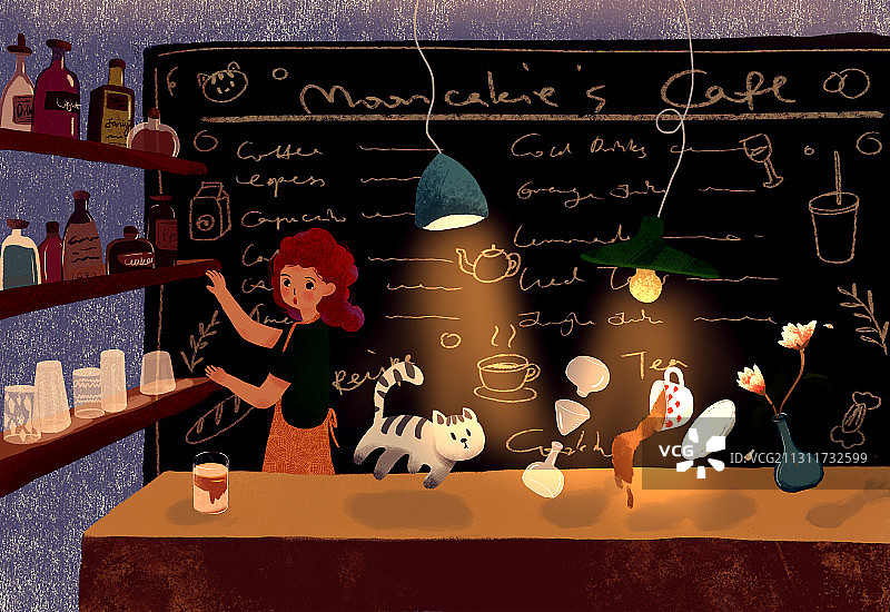 夜晚咖啡厅温馨趣事图片素材