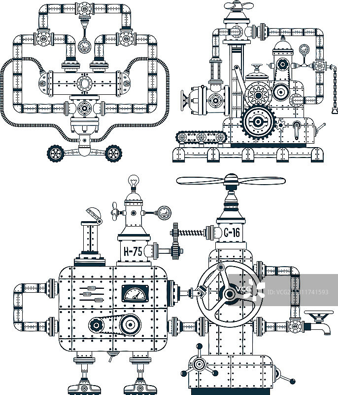 奇幻工业单色设备组合图片素材